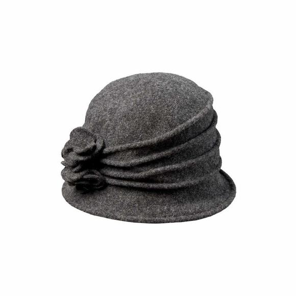 Scala Accessories - Scala Women's Boiled Wool Cloche with Rosettes Charcoal One Size